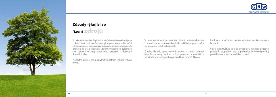 Nezbytné zdroje pro poskytnutí kvalitních výkonů vytváří firma. V této souvislosti je důležitá dobrá vnitropodniková komunikace a systematické další vzdělávání pracovníků na podporu jejich schopností.