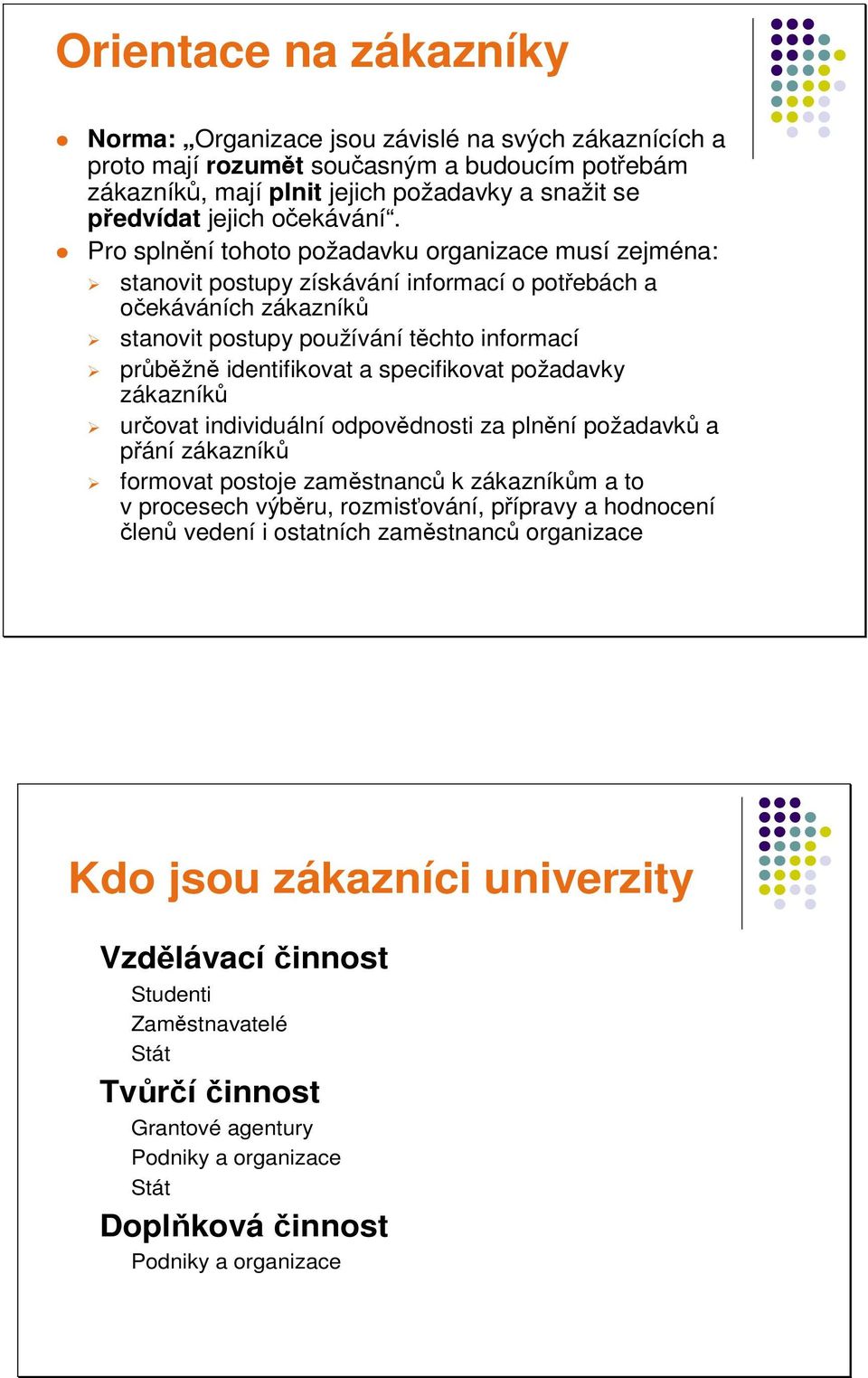 specifikovat požadavky zákazník urovat individuální odpovdnosti za plnní požadavk a pání zákazník formovat postoje zamstnanc k zákazníkm a to v procesech výbru, rozmisování, pípravy a hodnocení len