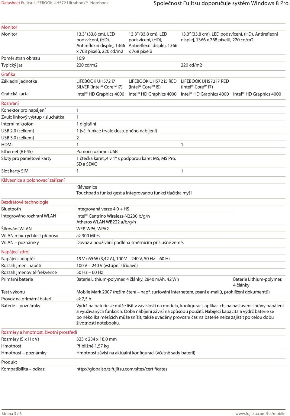 displej, 1366 x 768 pixelů, 220 cd/m2 LIFEBOOK UH572 i7 RED (Intel Core i7) Grafická karta Intel HD Graphics 4000 Intel HD Graphics 4000 Intel HD Graphics 4000 Intel HD Graphics 4000 Rozhraní