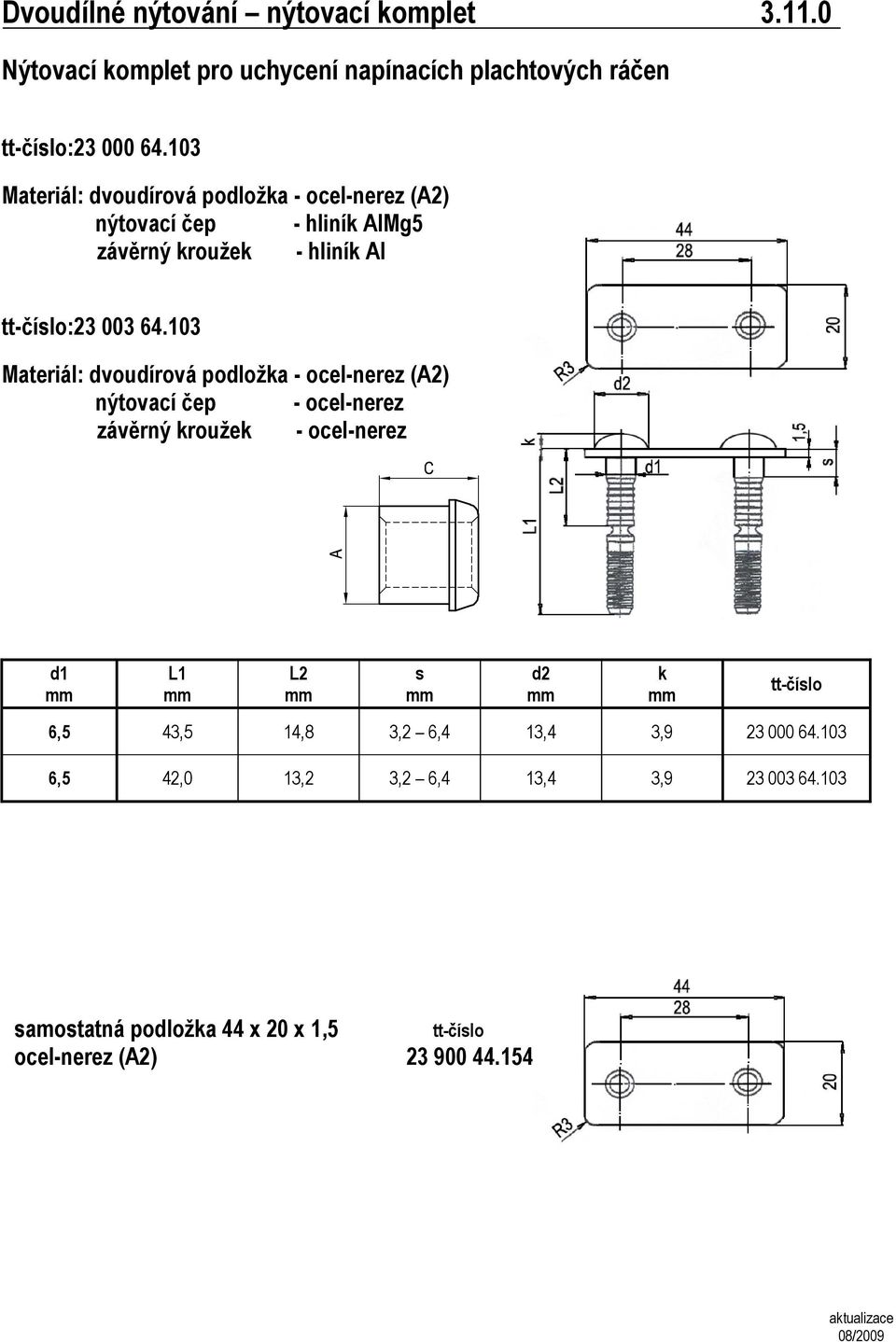 103 Materiál: vouírová položa - ocel-nerez (A2) - ocel-nerez závěrný rouže - ocel-nerez 1 L2 s 2 6,5 43,5 14,8 3,2