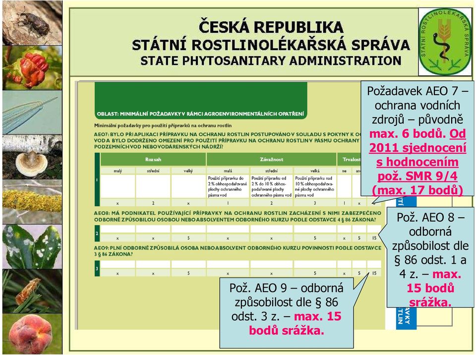 AEO 9 odborná způsobilost dle 86 odst. 3 z. max. 15 bodů srážka.