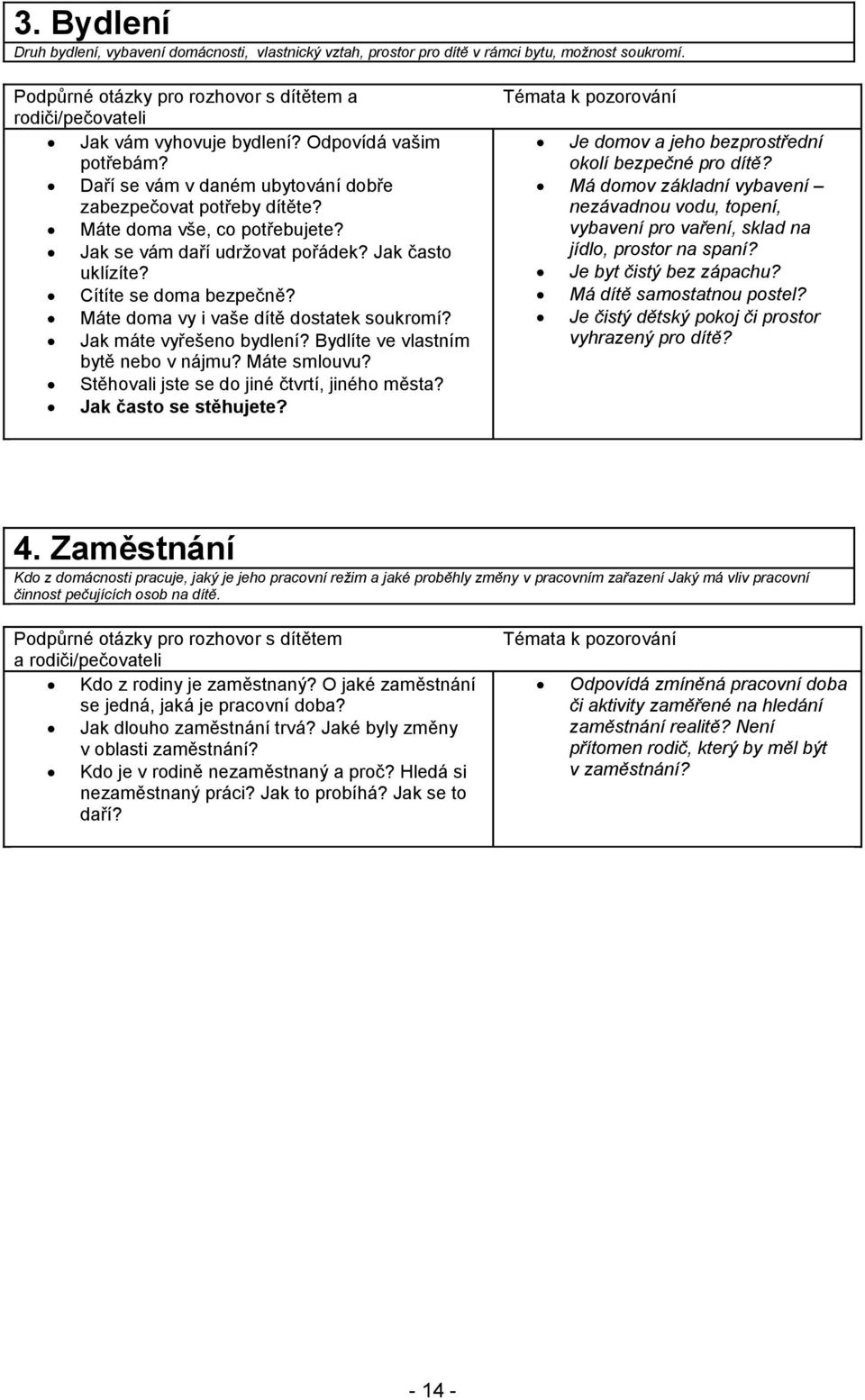 Máte doma vy i vaše dítě dostatek soukromí? Jak máte vyřešeno bydlení? Bydlíte ve vlastním bytě nebo v nájmu? Máte smlouvu? Stěhovali jste se do jiné čtvrtí, jiného města? Jak často se stěhujete?