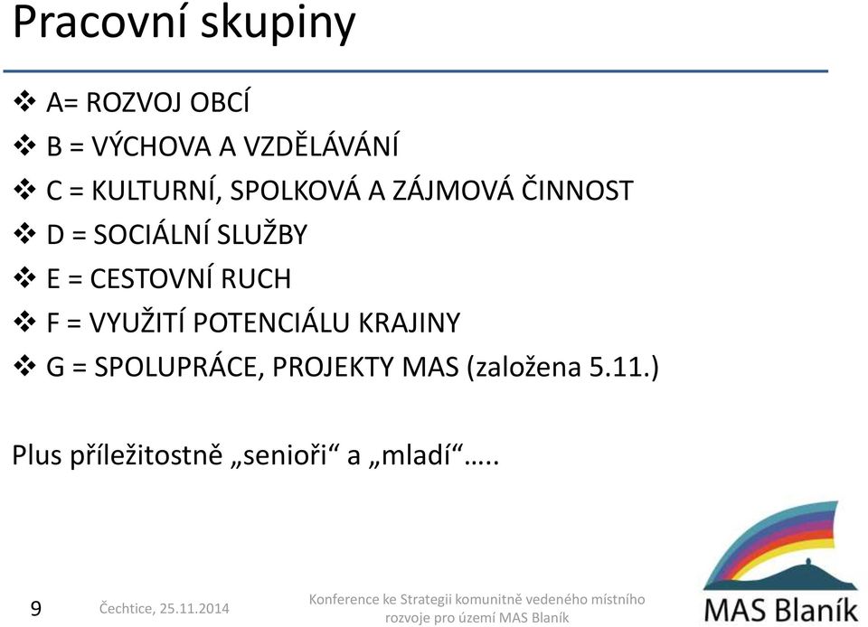 CESTOVNÍ RUCH F = VYUŽITÍ POTENCIÁLU KRAJINY G = SPOLUPRÁCE,