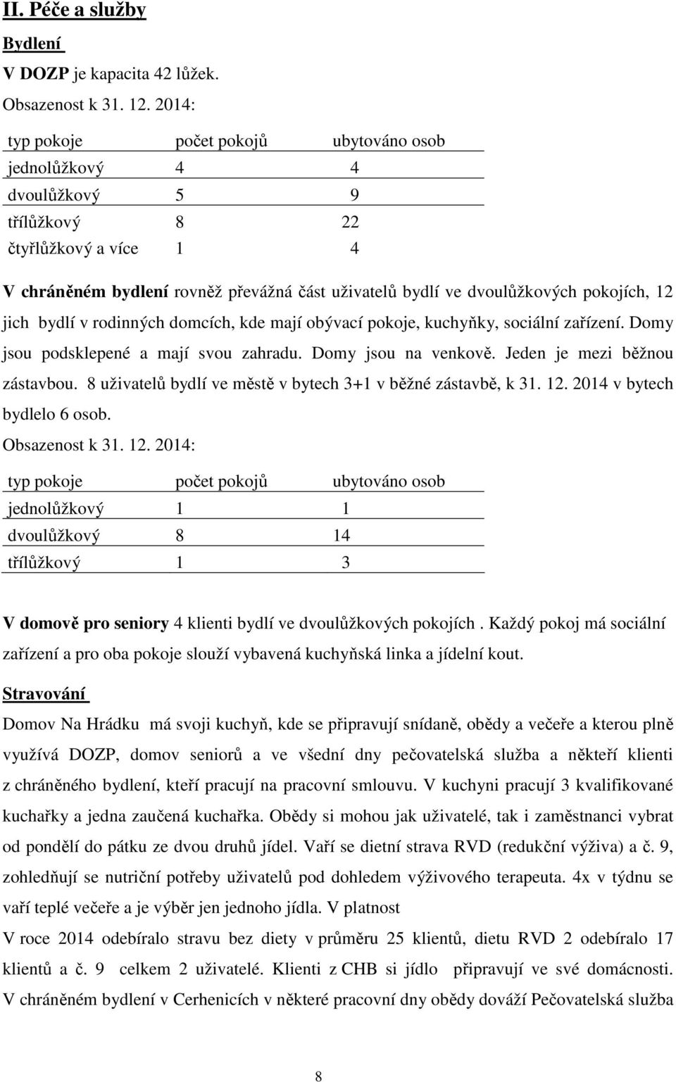 pokojích, 12 jich bydlí v rodinných domcích, kde mají obývací pokoje, kuchyňky, sociální zařízení. Domy jsou podsklepené a mají svou zahradu. Domy jsou na venkově. Jeden je mezi běžnou zástavbou.