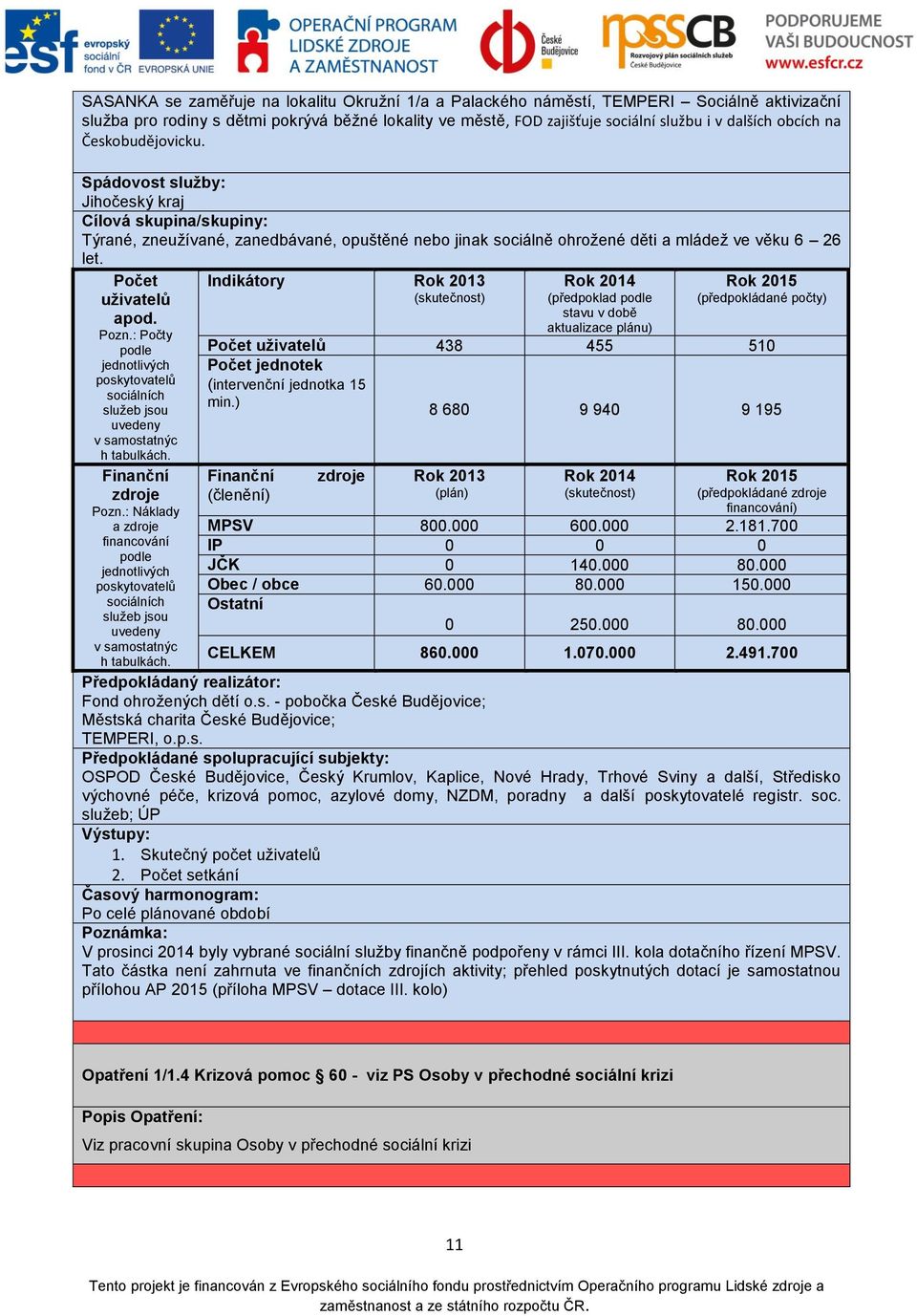 : Počty podle jednotlivých sociálních služeb jsou uvedeny v samostatnýc h tabulkách. Finanční zdroje Pozn.