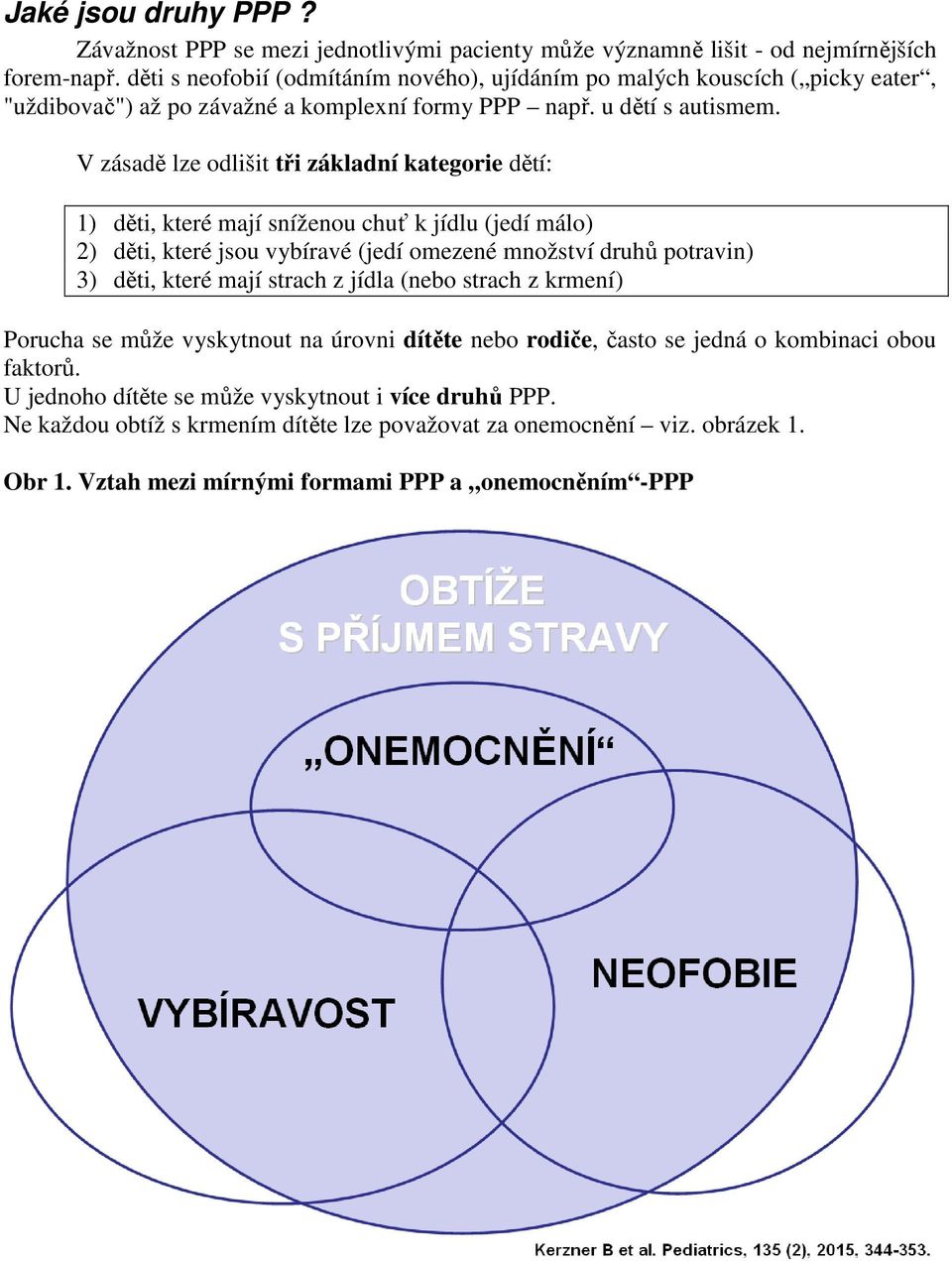 V zásadě lze odlišit tři základní kategorie dětí: 1) děti, které mají sníženou chuť k jídlu (jedí málo) 2) děti, které jsou vybíravé (jedí omezené množství druhů potravin) 3) děti, které mají