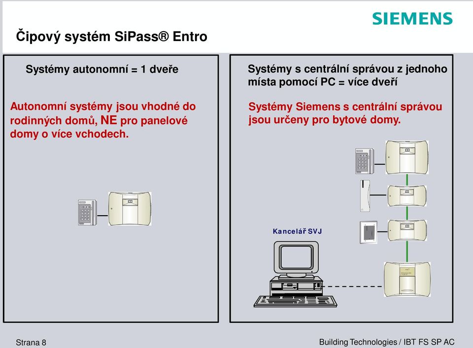 Systémy s centrální správou z jednoho místa pomocí PC = více dve í