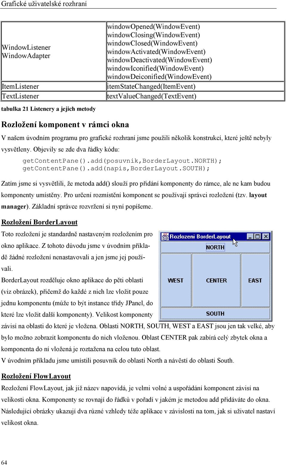 úvodním programu pro grafické rozhraní jsme použili několik konstrukcí, které ještě nebyly vysvětleny. Objevily se zde dva řádky kódu: getcontentpane().add(posuvnik,borderlayout.