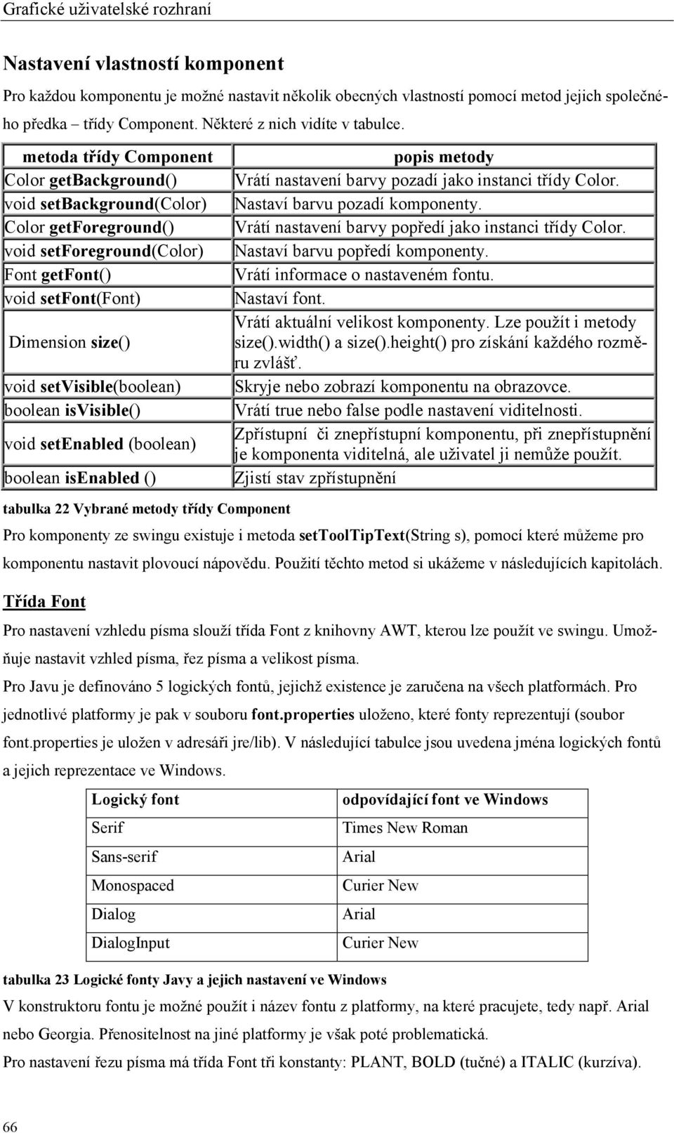 boolean isvisible() void setenabled (boolean) boolean isenabled () tabulka 22 Vybrané metody třídy Component popis metody Vrátí nastavení barvy pozadí jako instanci třídy Color.