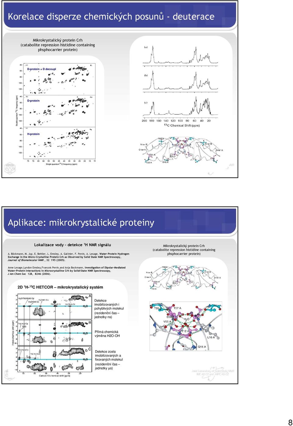 Lesage, Water Protein Hydrogen Exchange in the Micro-Crystalline Protein Crh as Observed by Solid State NMR Spectroscopy, Journal of Biomolecular NMR, 32 195 (2005).