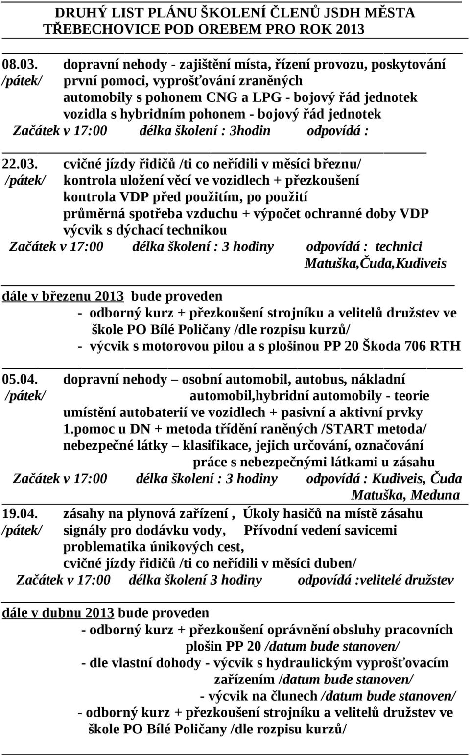 řád jednotek Začátek v 17:00 délka školení : 3hodin odpovídá : 22.03.