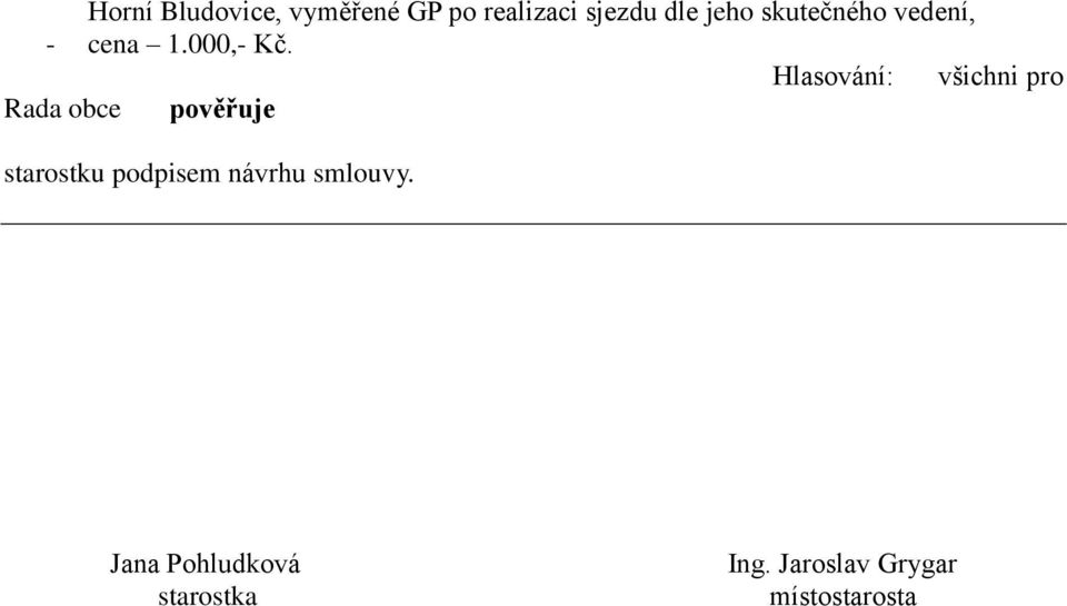 Hlasování: všichni pro pověřuje starostku podpisem