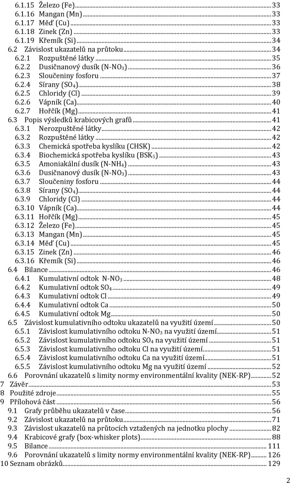 .. 42 6.3.2 Rozpuštěné látky... 42 6.3.3 Chemická spotřeba kyslíku (CHSK)... 42 6.3.4 Biochemická spotřeba kyslíku (BSK 5)... 43 6.3.5 Amoniakální dusík (N-NH 4)... 43 6.3.6 Dusičnanový dusík (N-NO 3).