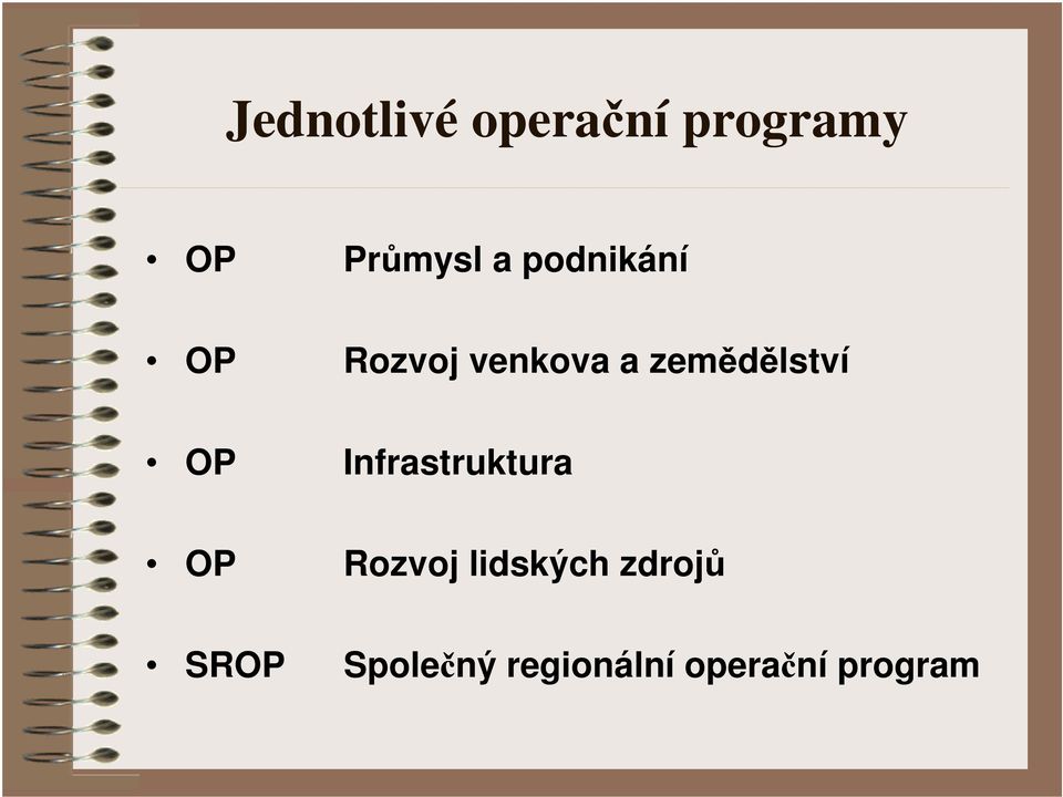 OP Infrastruktura OP Rozvoj lidských