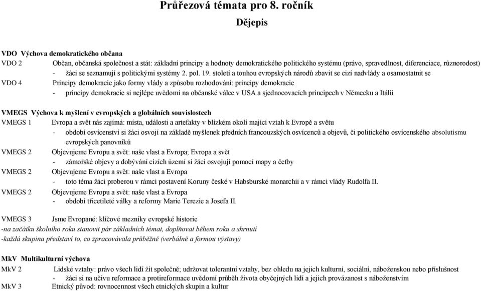 různorodost) - žáci se seznamují s politickými systémy 2. pol. 19.