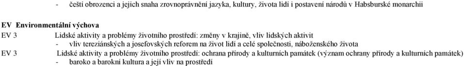 tereziánských a josefovských reforem na život lidí a celé společnosti, náboženského života EV 3 Lidské aktivity a problémy