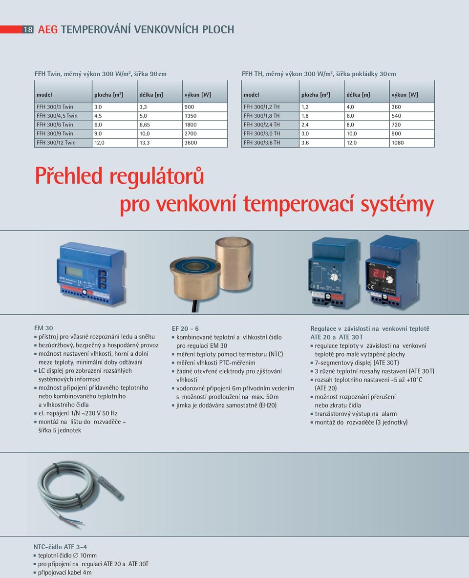 TH 1,8 6,0 540 FFH 300/2,4 TH 2,4 8,0 720 FFH 300/3,0 TH 3,0 10,0 900 FFH 300/3,6 TH 3,6 12,0 1080 Přehled regulátorů pro venkovní temperovací systémy EM 30 přístroj pro včasné rozpoznání ledu a