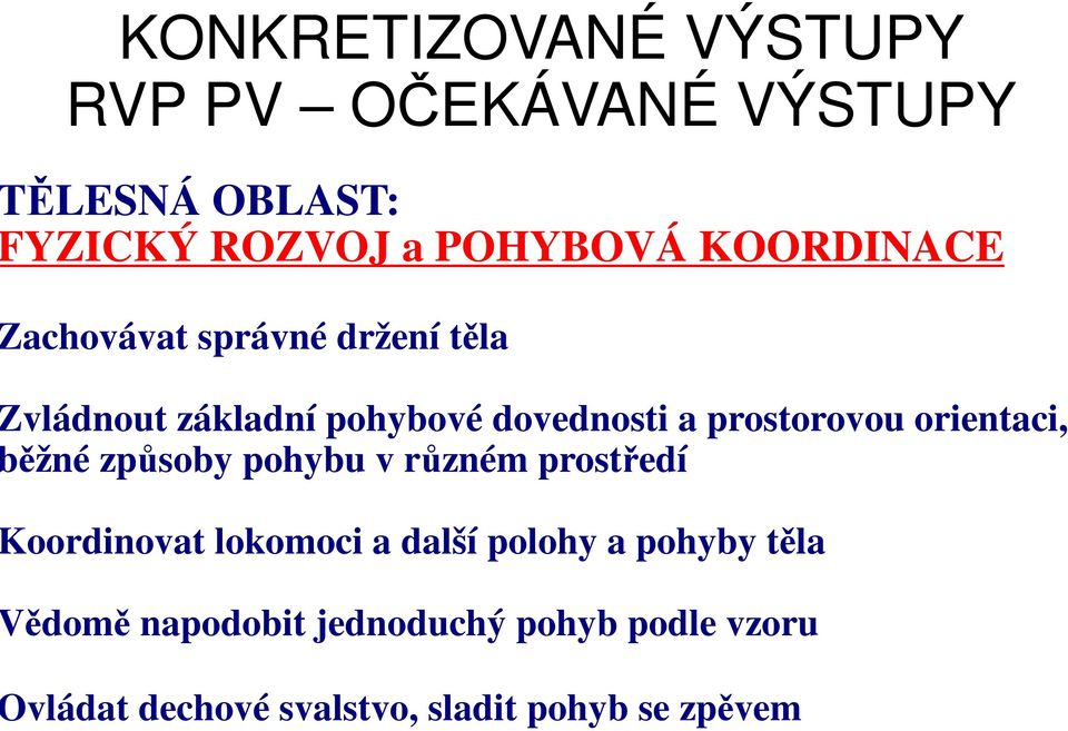 orientaci, ěžné způsoby pohybu v různém prostředí oordinovat lokomoci a další polohy a