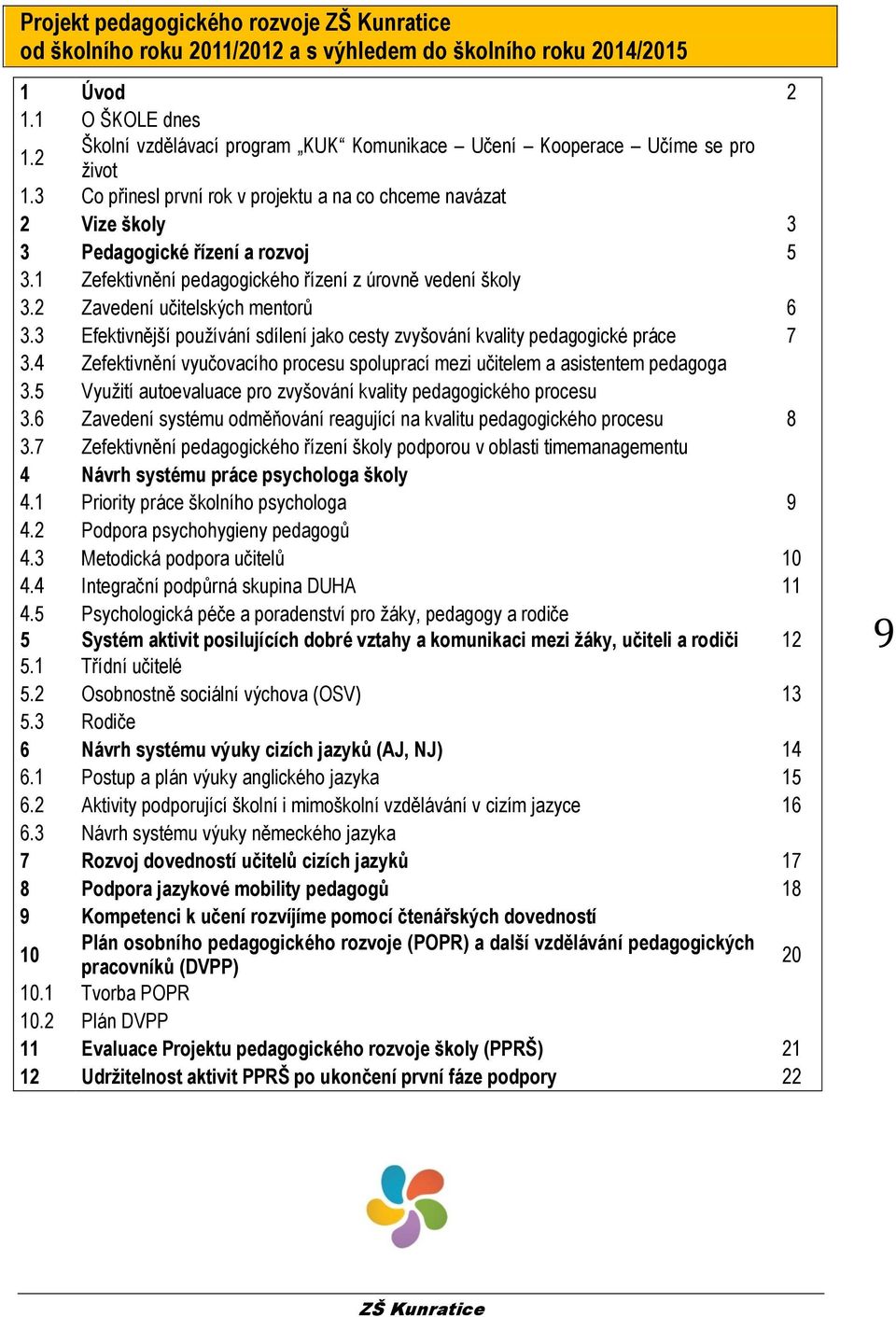 1 Zefektivnění pedagogického řízení z úrovně vedení školy 3.2 Zavedení učitelských mentorů 6 3.3 Efektivnější používání sdílení jako cesty zvyšování kvality pedagogické práce 7 3.