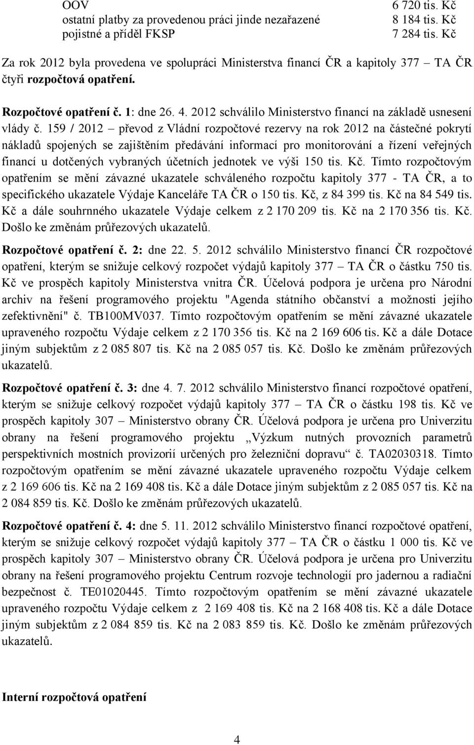 2012 schválilo Ministerstvo financí na základě usnesení vlády č.