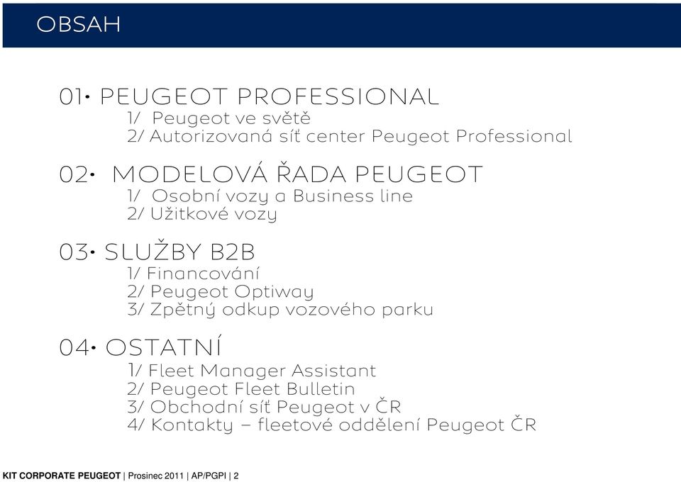 Peugeot Optiway 3/ Zpětný odkup vozového parku 04 OSTATNÍ 1/ Fleet Manager Assistant 2/ Peugeot Fleet