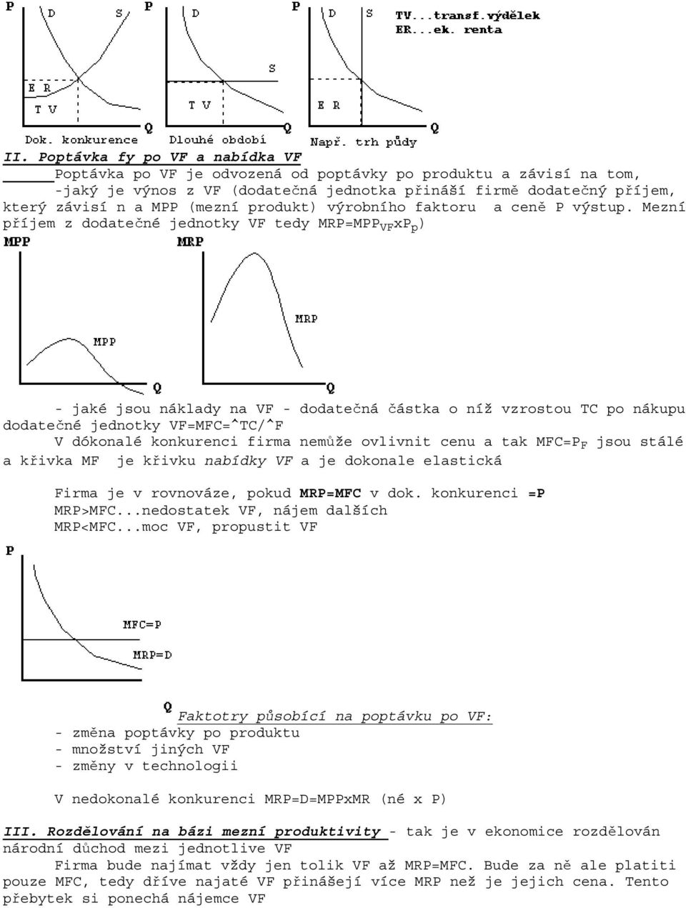 Mezní příjem z dodatečné jednotky VF tedy MRP=MPP VF xp p ) - jaké jsou náklady na VF - dodatečná částka o níž vzrostou TC po nákupu dodatečné jednotky VF=MFC=^TC/^F V dókonalé konkurenci firma