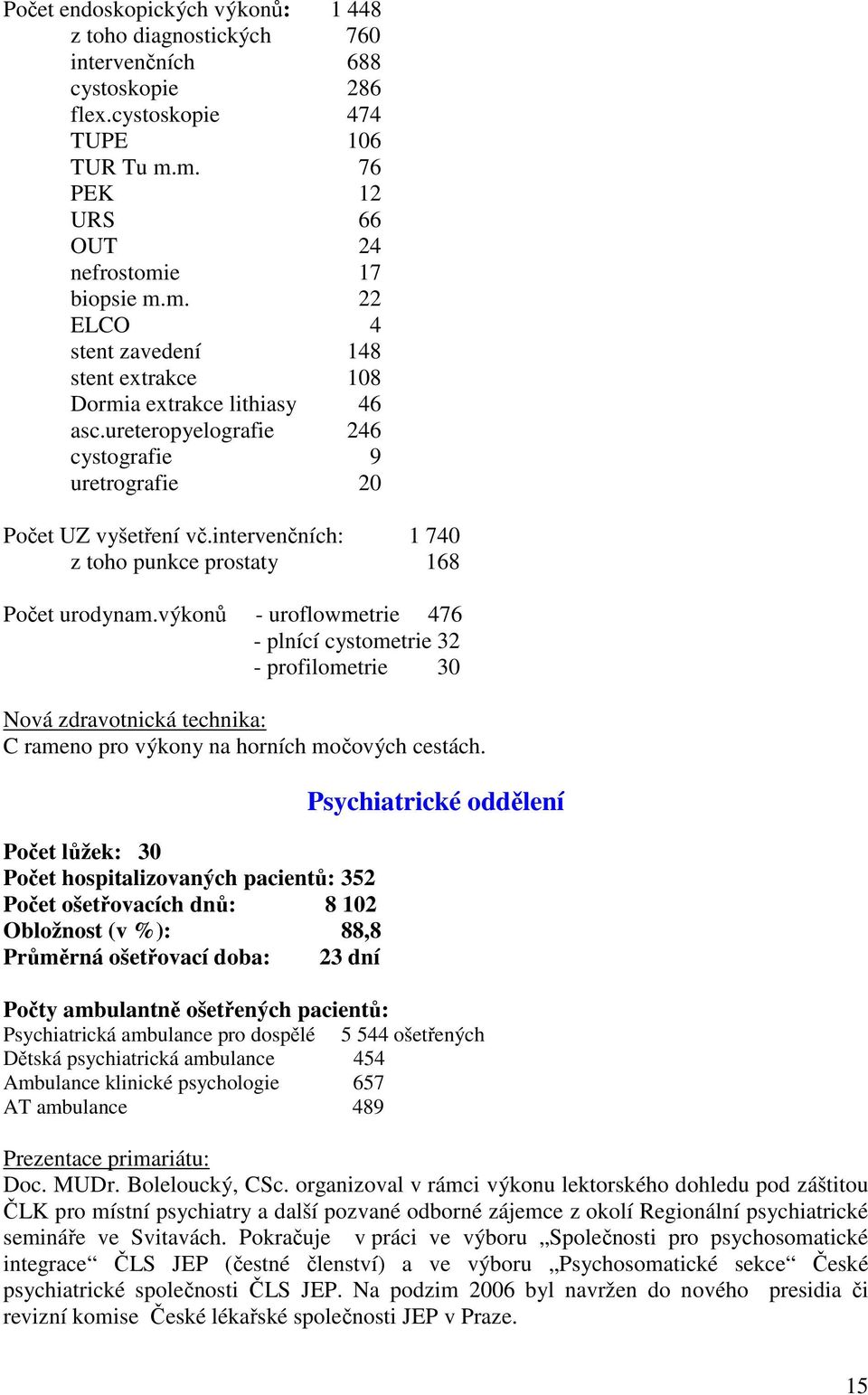 ureteropyelografie 246 cystografie 9 uretrografie 20 Počet UZ vyšetření vč.intervenčních: 1 740 z toho punkce prostaty 168 Počet urodynam.