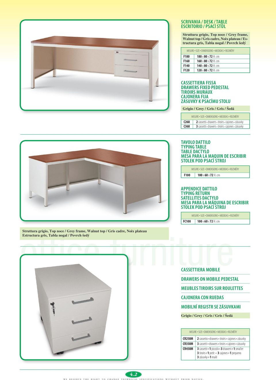 cm CASSETTIERA FISSA DRAWERS FIXED PEDESTAL TIROIRS MURAUX CAJONERA FIJA ZÁSUVKY K PSACÍMU STOLU C268 C368 2 cassetti drawers tiroirs cajones zásuvky 3 cassetti drawers tiroirs cajones zásuvky TAVOLO