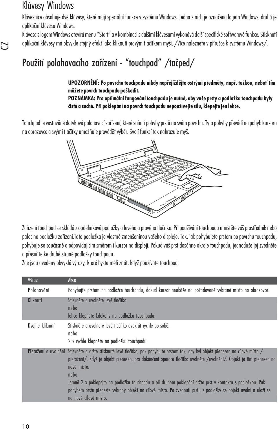 Stisknutí aplikační klávesy má obvykle stejný efekt jako kliknutí pravým tlačítkem myši. /Více naleznete v příručce k systému Windows/.