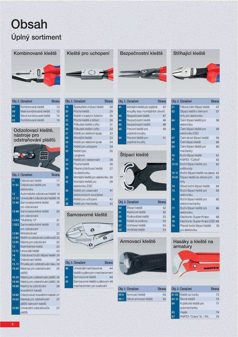 Označení Strana 01 Kombinované kleště 13 08 Malé kombinované kleště 13 02 Silové kombinované kleště 14 03 Kombinované kleště 15 Odizolovací kleště, nástroje pro odstraňování plášťů Obj. č.