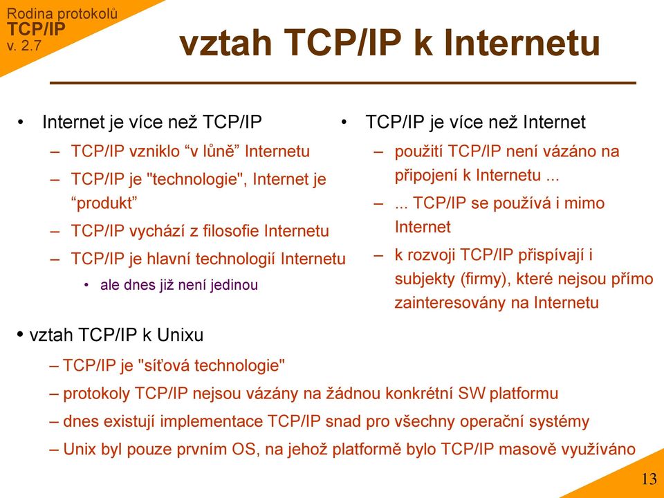 ..... se pouţívá i mimo Internet k rozvoji přispívají i subjekty (firmy), které nejsou přímo zainteresovány na Internetu vztah k Unixu je "síťová