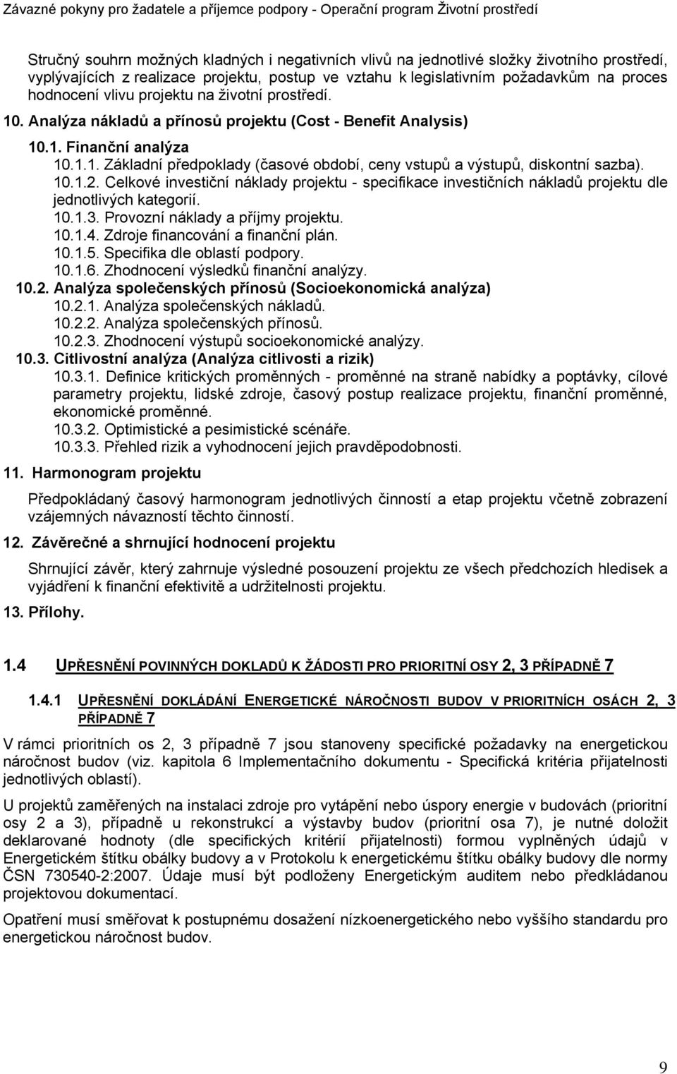 10.1.2. Celkové investiční náklady projektu - specifikace investičních nákladů projektu dle jednotlivých kategorií. 10.1.3. Provozní náklady a příjmy projektu. 10.1.4.