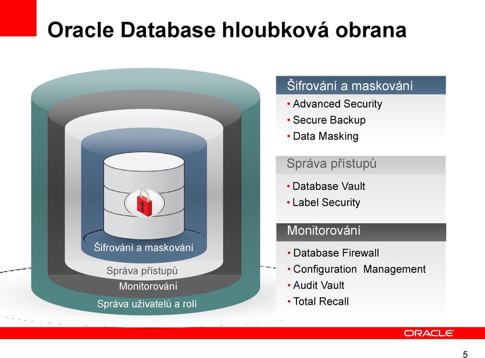 Šifrování a maskování Správa přístupů Monitorování Správa uživatelů a rolí