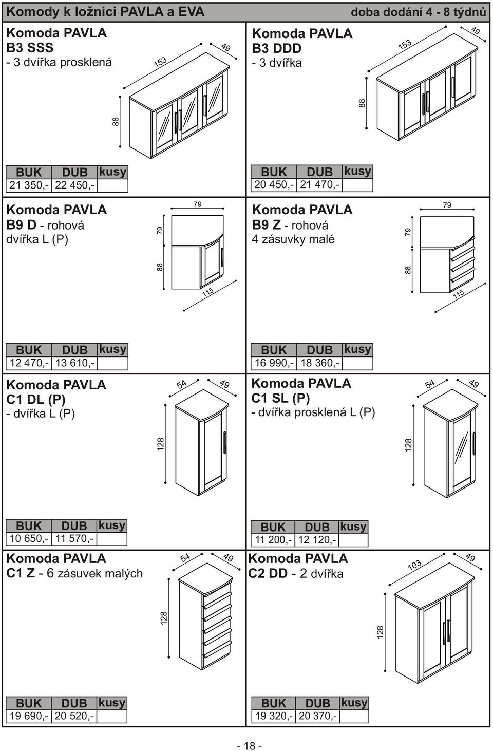 18 360,- C1 DL (P) - dvíøka L (P) 54 C1 SL (P) - dvíøka prosklená L (P) 54 10 650,- 11 570,- C1 Z - 6 zásuvek