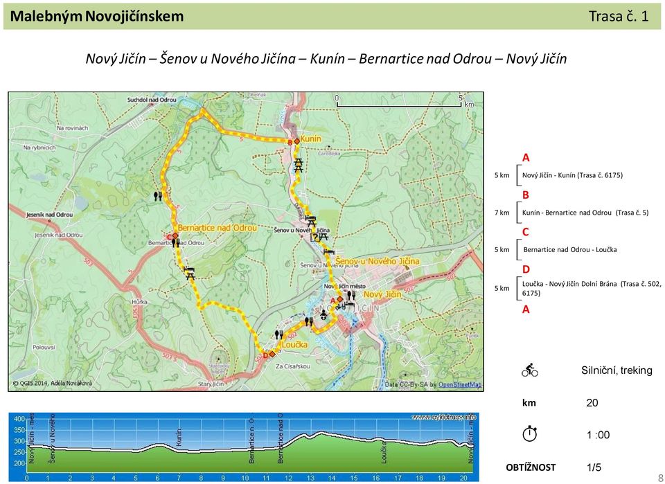 Jičín - Kunín (Trasa č. 6175) B 7 km Kunín - Bernartice nad Odrou (Trasa č.