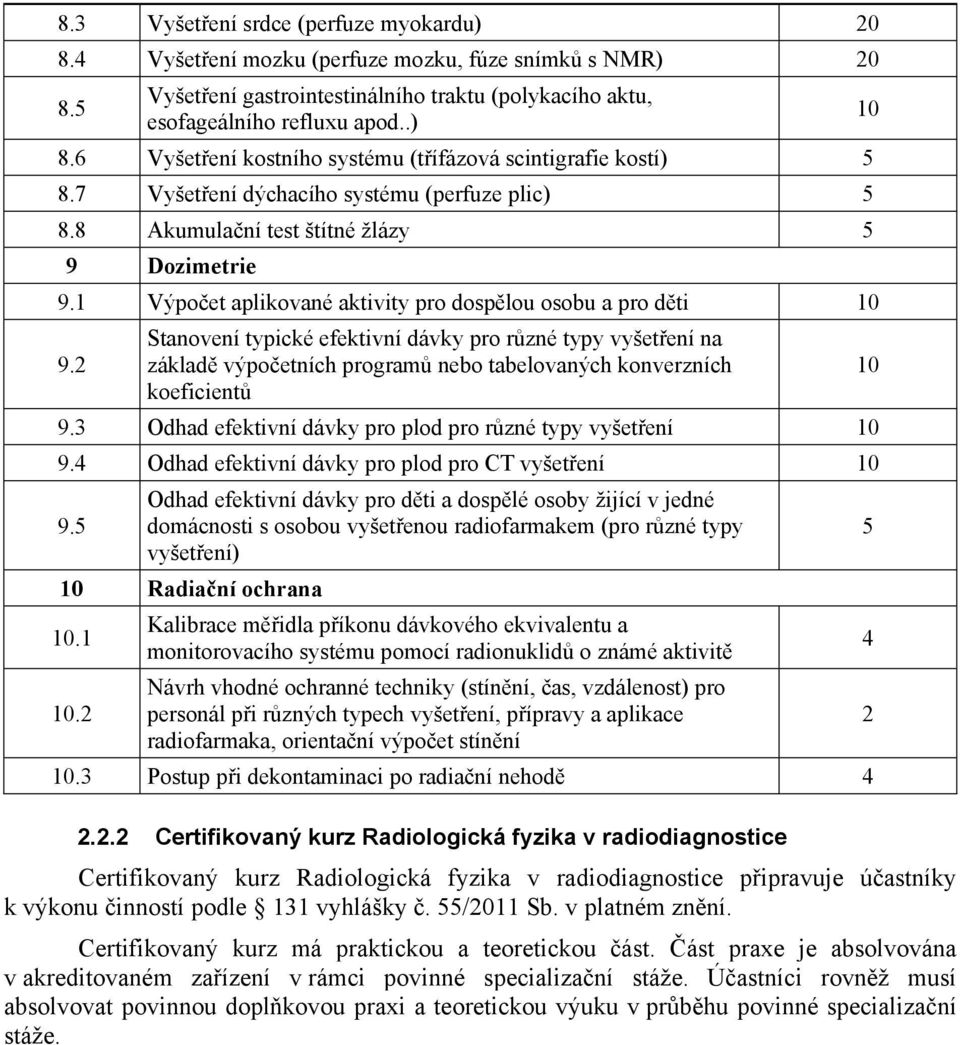 1 Výpoet aplikované aktivity pro dosplou osobu a pro dti 10 9. Stanovení typické efektivní dávky pro rzné typy vyšetení na základ výpoetních program nebo tabelovaných konverzních koeficient 9.