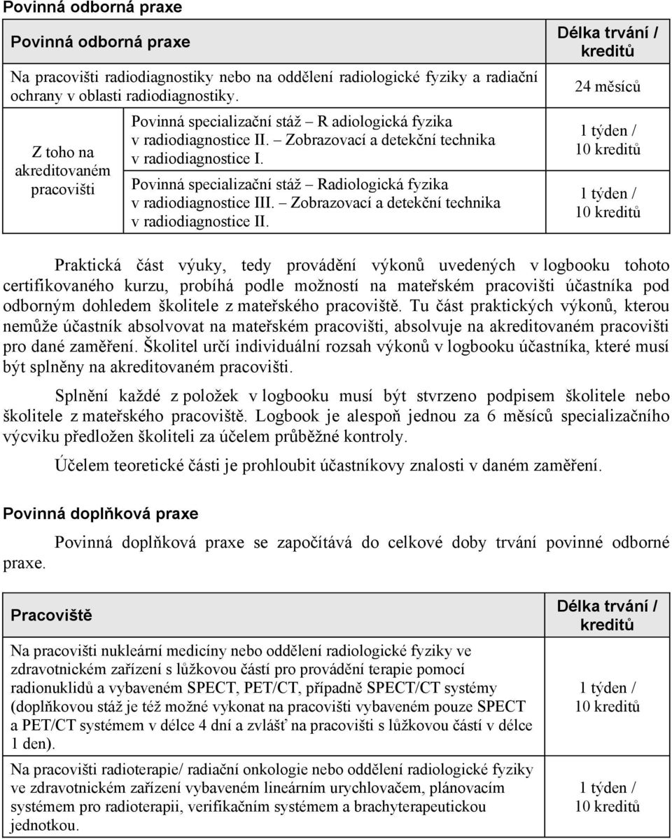 Povinná specializaní stáž Radiologická fyzika v radiodiagnostice III. Zobrazovací a detekní technika v radiodiagnostice II.