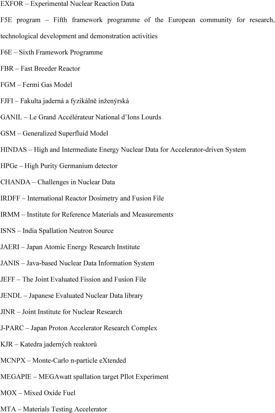 Intermediate Energy Nuclear Data for Accelerator-driven System HPGe High Purity Germanium detector CHANDA Challenges in Nuclear Data IRDFF International Reactor Dosimetry and Fusion File IRMM