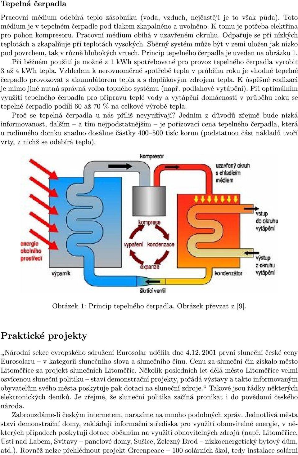 Sběrný systém může být v zemi uložen jak nízko pod povrchem, tak v různě hlubokých vrtech. Princip tepelného čerpadla je uveden na obrázku 1.