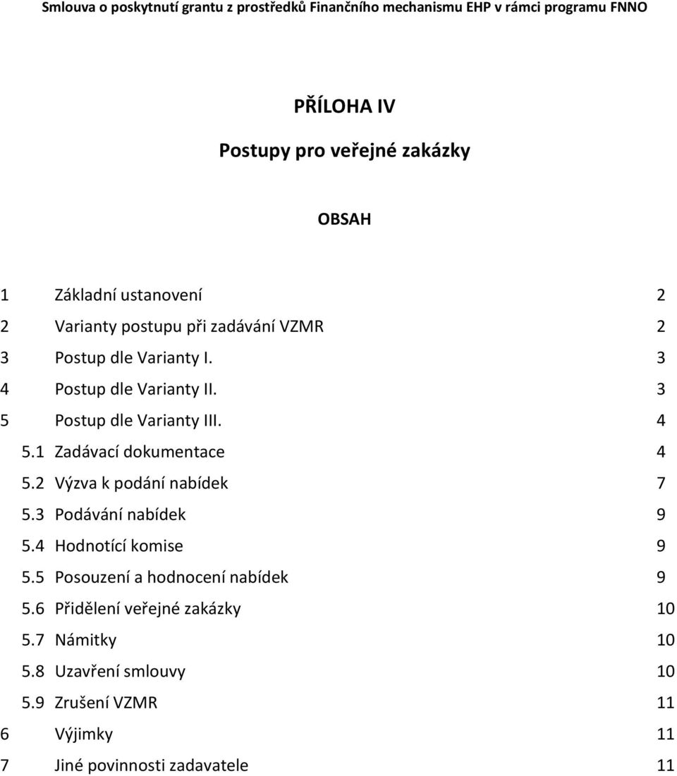 3 5 Postup dle Varianty III. 4 5.1 Zadávací dokumentace 4 5.2 Výzva k podání nabídek 7 5.3 Podávání nabídek 9 5.4 Hodnotící komise 9 5.