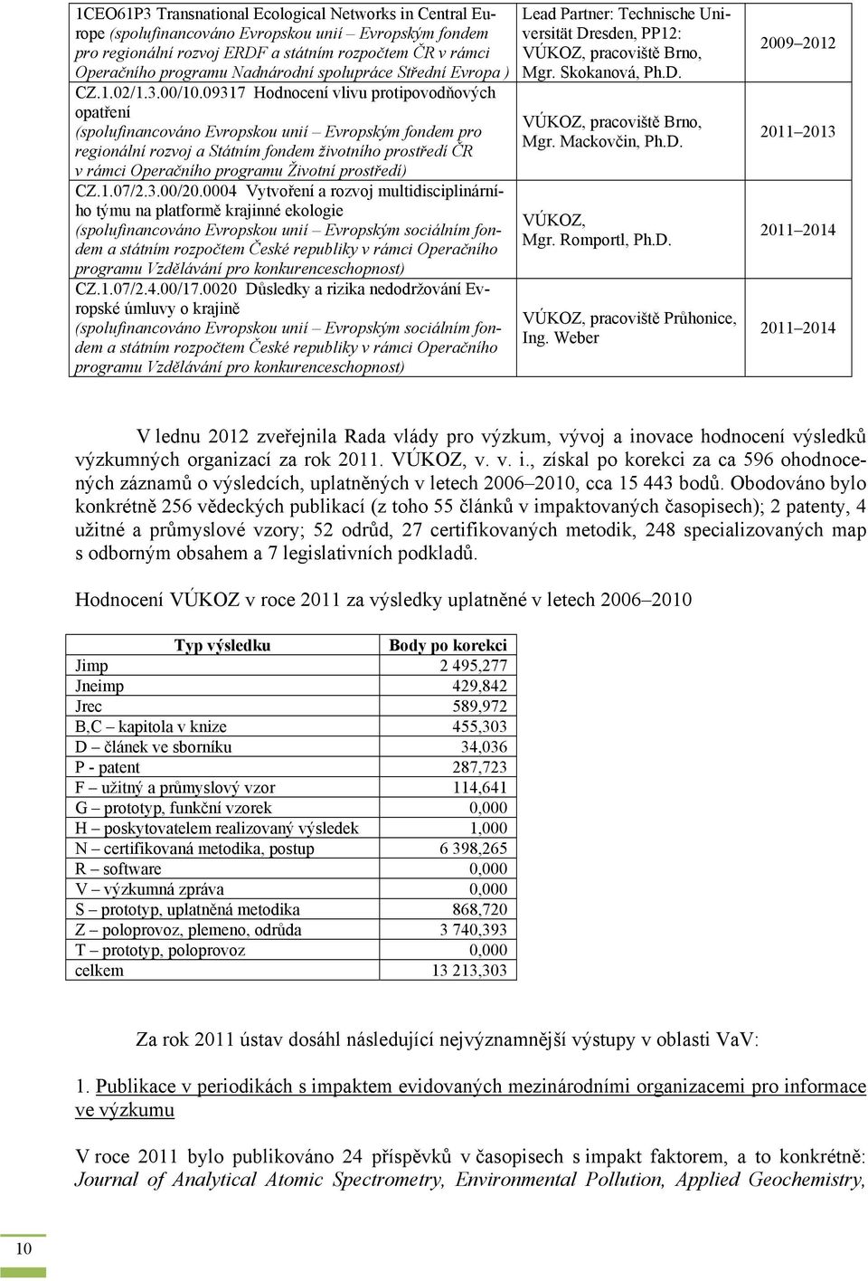 09317 Hodnocení vlivu protipovodňových opatření (spolufinancováno Evropskou unií Evropským fondem pro regionální rozvoj a Státním fondem životního prostředí ČR v rámci Operačního programu Životní