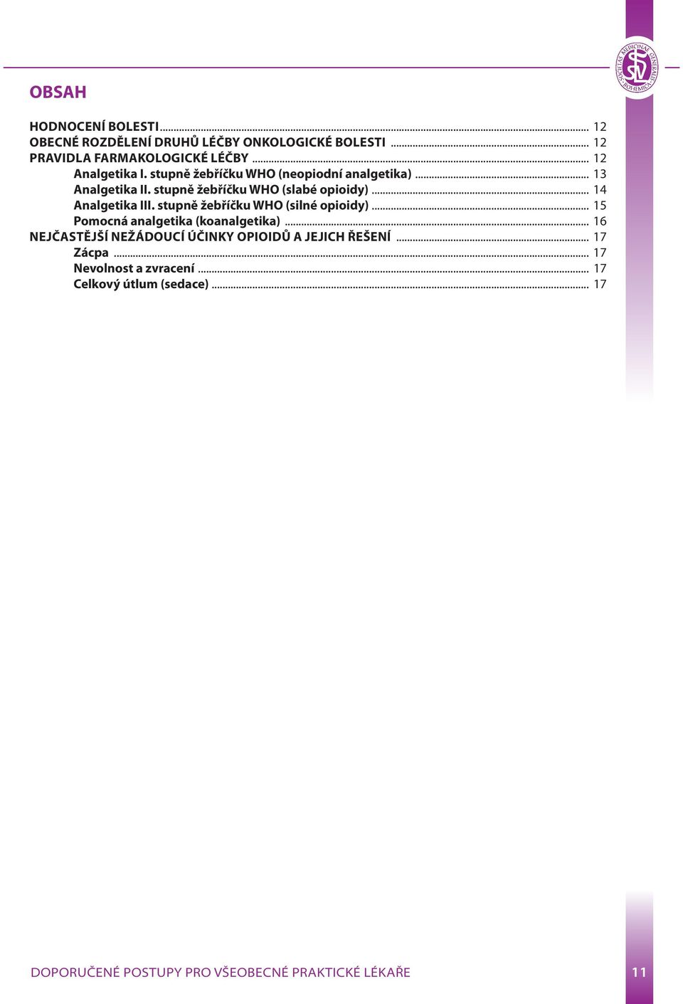 .. 14 Analgetika III. stupně žebříčku WHO (silné opioidy)... 15 Pomocná analgetika (koanalgetika).