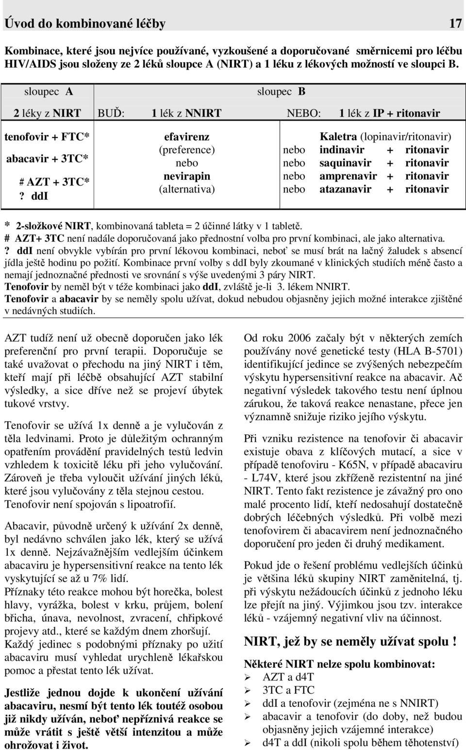 ddi efavirenz (preference) nebo nevirapin (alternativa) Kaletra (lopinavir/ritonavir) nebo indinavir + ritonavir nebo saquinavir + ritonavir nebo amprenavir + ritonavir nebo atazanavir + ritonavir *