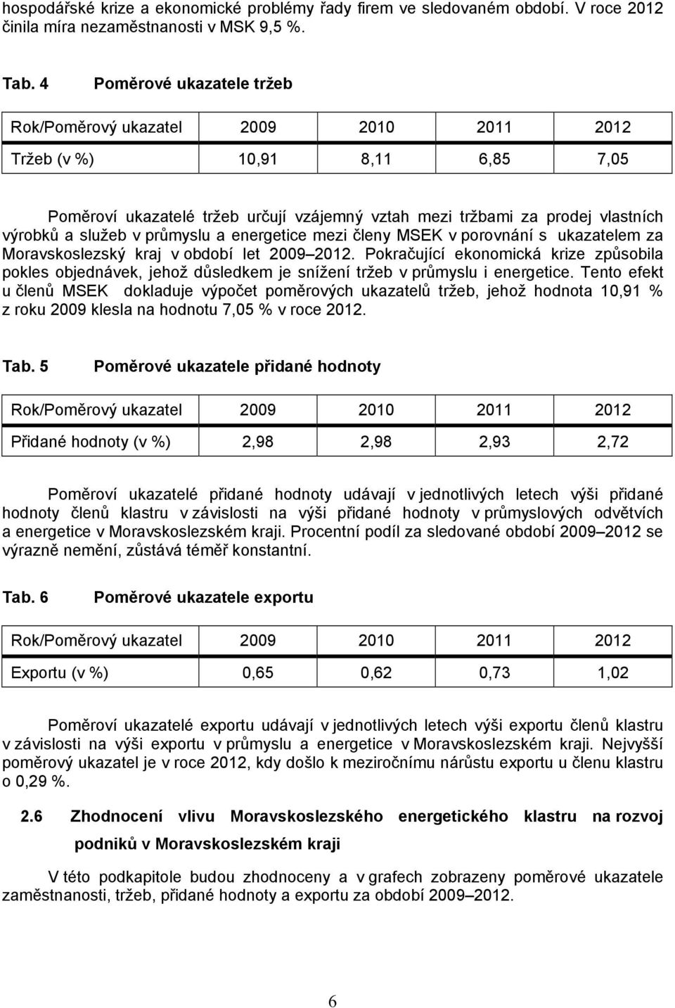 v průmyslu a energetice mezi členy MSEK v porovnání s ukazatelem za Moravskoslezský kraj v období let 2009 2012.