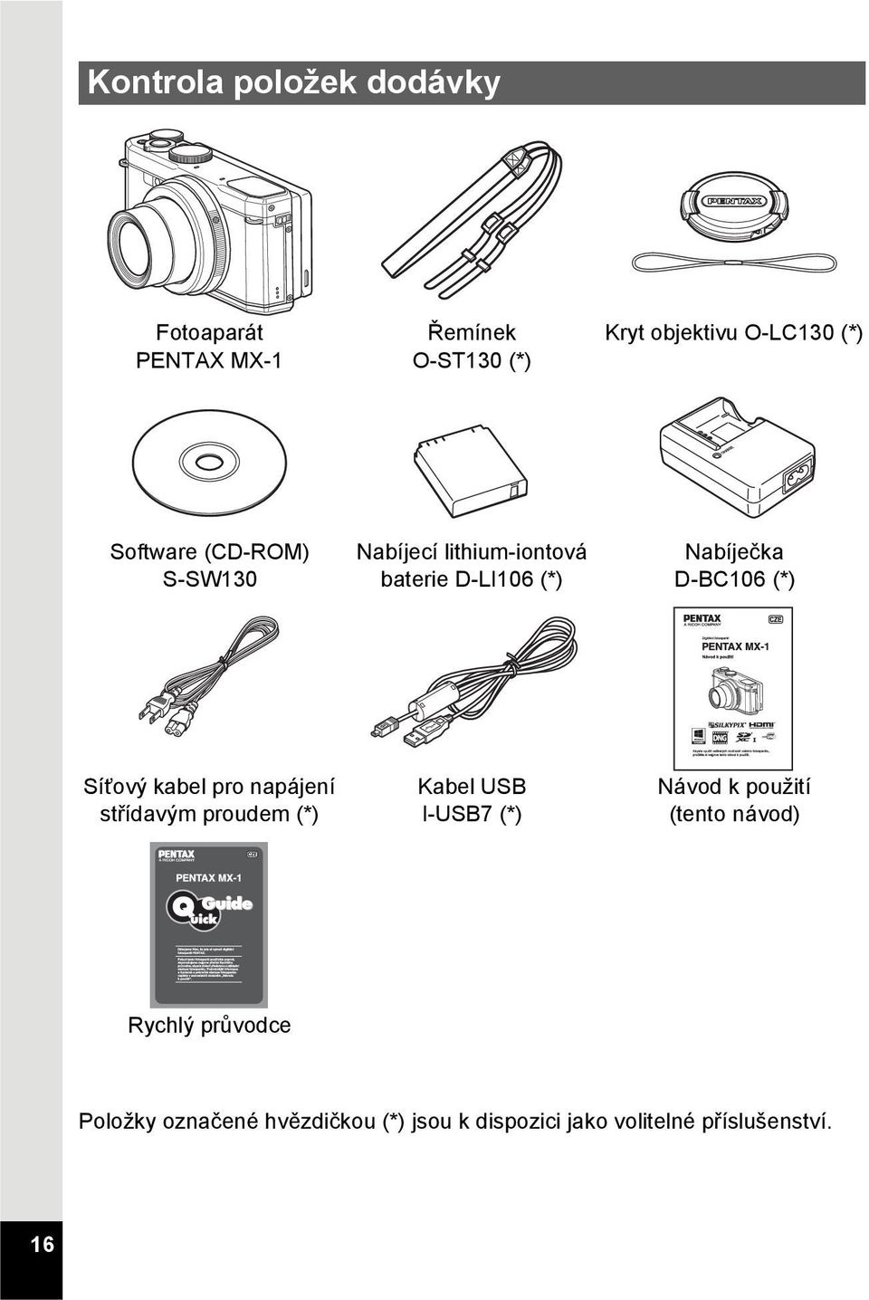 Síťový kabel pro napájení střídavým proudem (*) Kabel USB I-USB7 (*) Návod k použití (tento