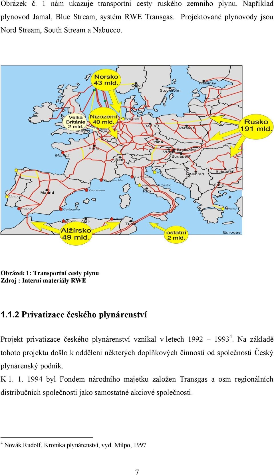 Transportní cesty plynu Zdroj : Interní materiály RWE 1.1.2 Privatizace českého plynárenství Projekt privatizace českého plynárenství vznikal v letech 1992 1993 4.