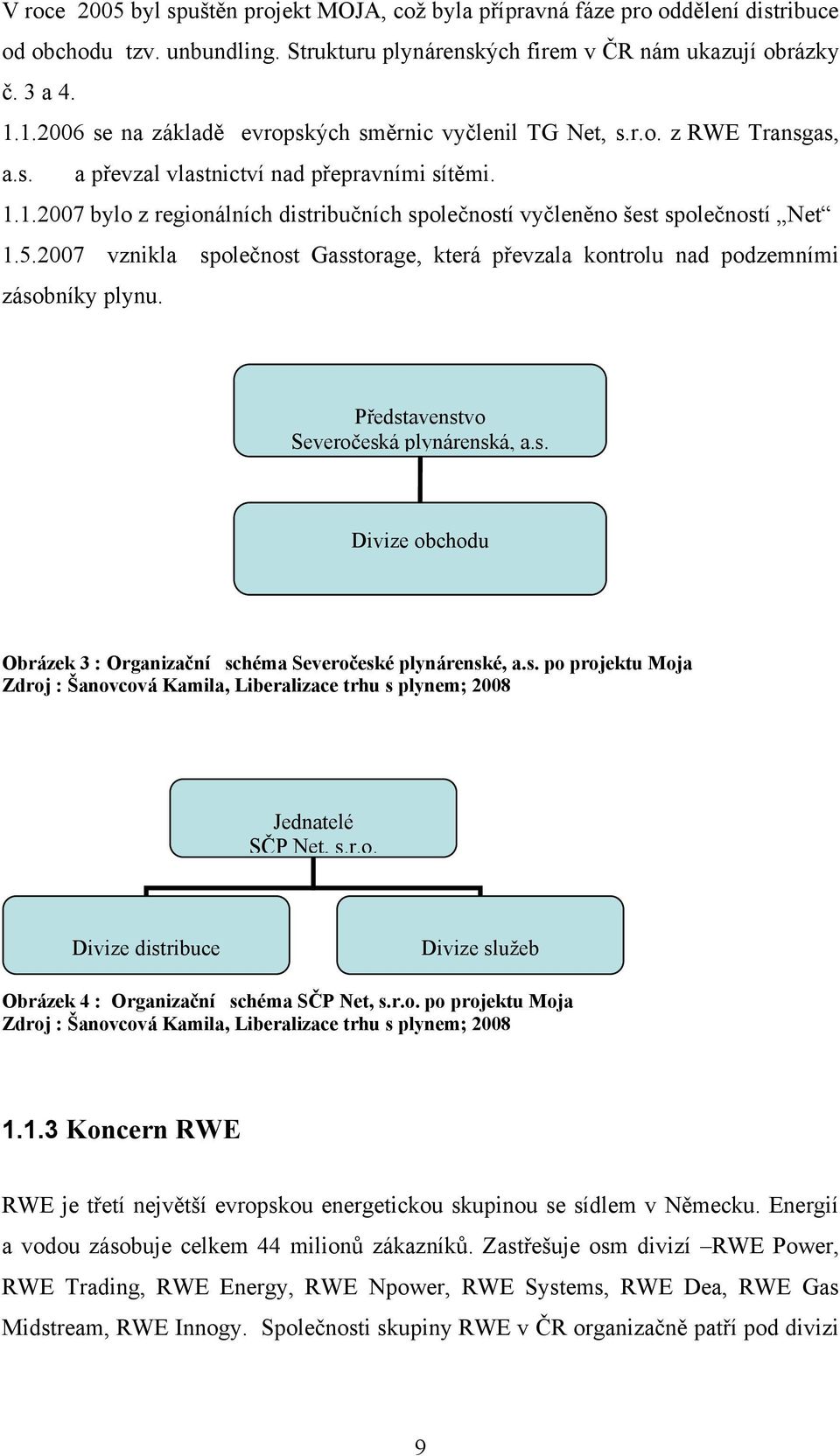 5.2007 vznikla společnost Gasstorage, která převzala kontrolu nad podzemními zásobníky plynu. Představenstvo Severočeská plynárenská, a.s. Divize obchodu Obrázek 3 : Organizační schéma Severočeské plynárenské, a.