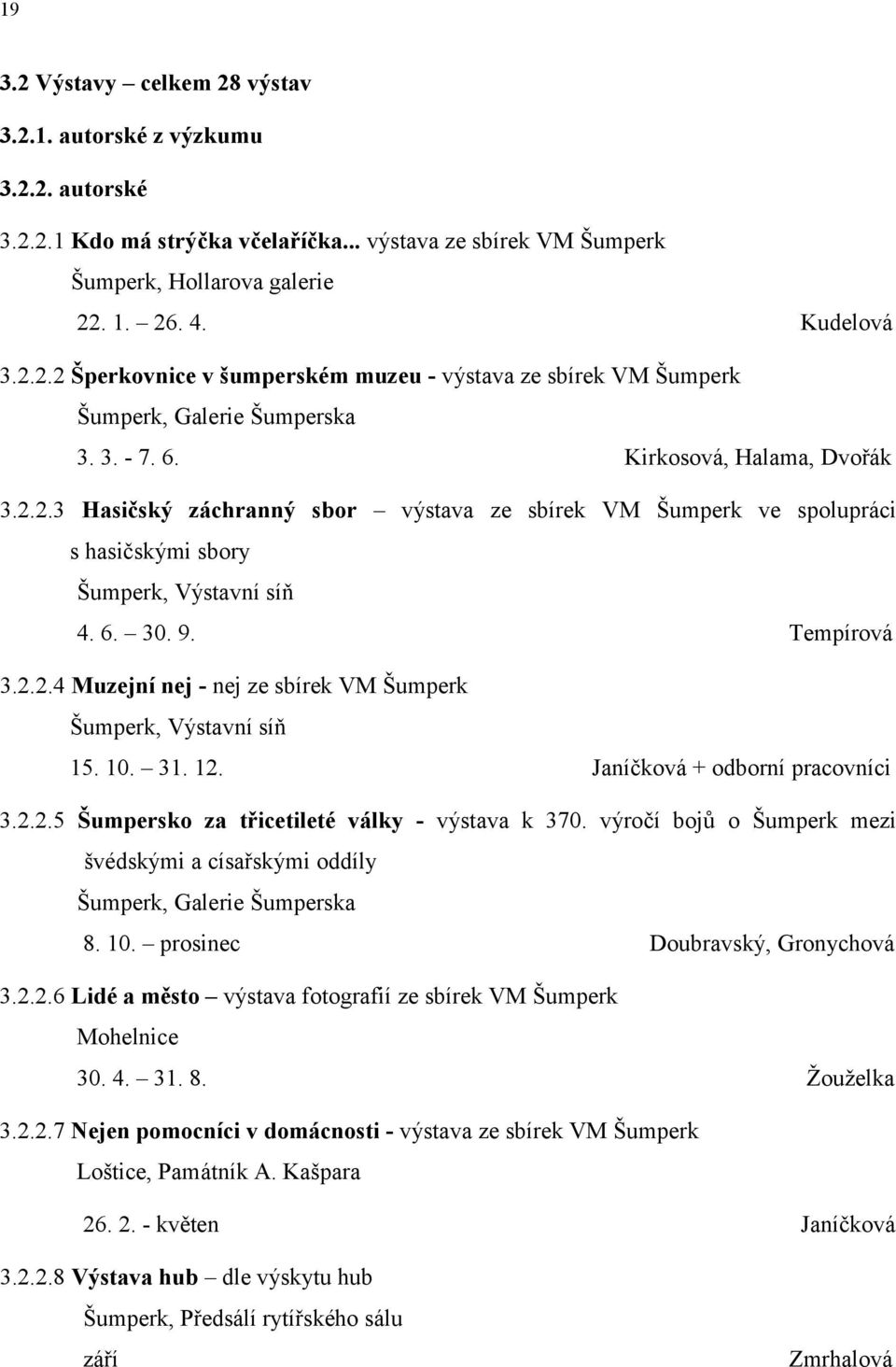 10. 31. 12. Janíčková + odborní pracovníci 3.2.2.5 Šumpersko za třicetileté války - výstava k 370. výročí bojů o Šumperk mezi švédskými a císařskými oddíly Šumperk, Galerie Šumperska 8. 10.