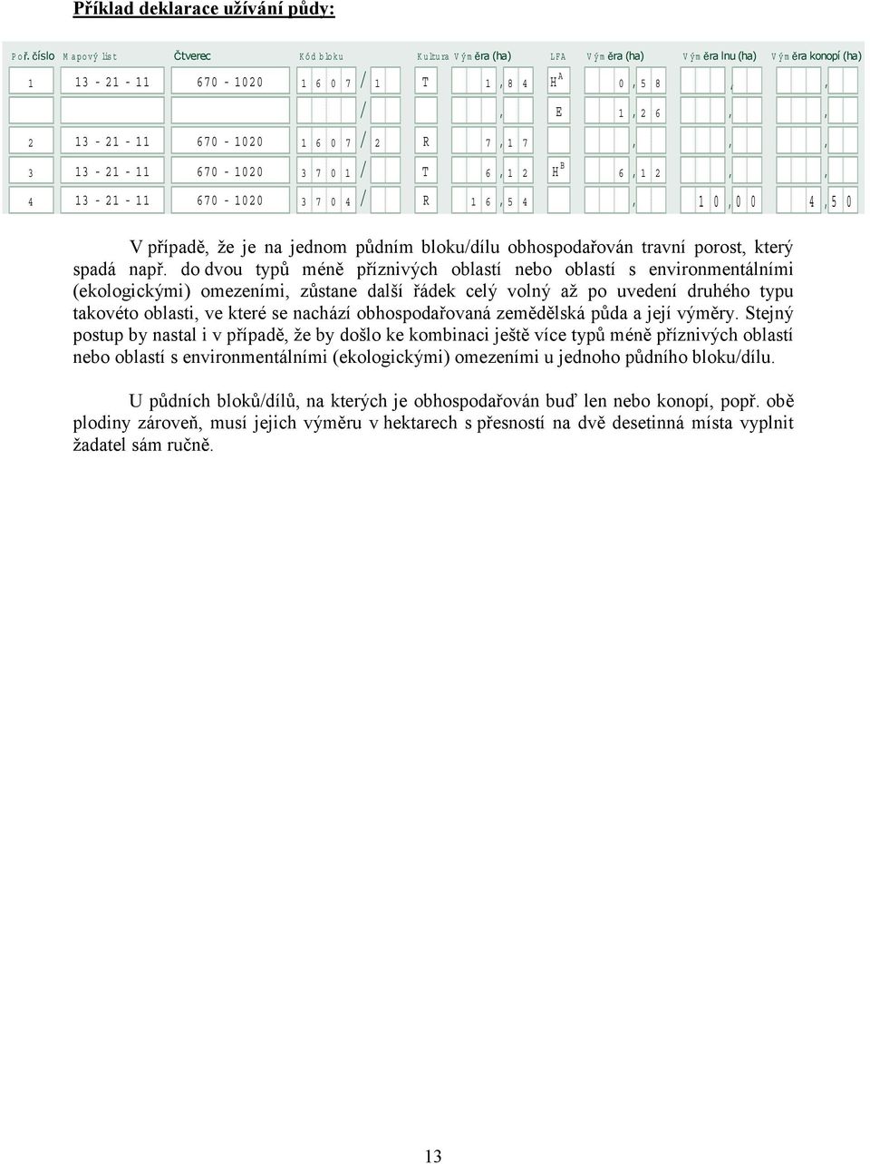 2 R 7, 1 7,,, 3 13-21 - 11 670-1020 3 7 0 1 / T 6, 1 2 H B 6, 1 2,, 4 13-21 - 11 670-1020 3 7 0 4 1 8 4 H A 0 5 8 / R 1 6, 5 4, 1 0, 0 0 4, 5 0 V případě, že je na jednom půdním bloku/dílu