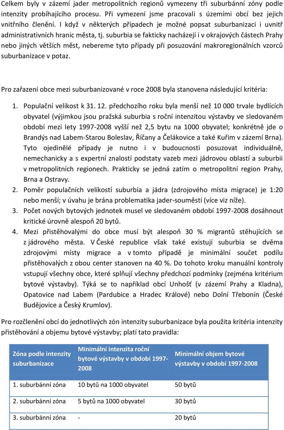 suburbia se fakticky nacházejí i v okrajových částech Prahy nebo jiných větších měst, nebereme tyto případy při posuzování makroregionálních vzorců suburbanizace v potaz.